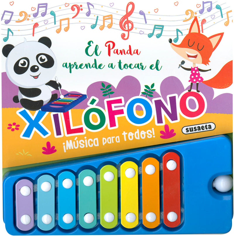 El panda aprende a tocar el xilófono