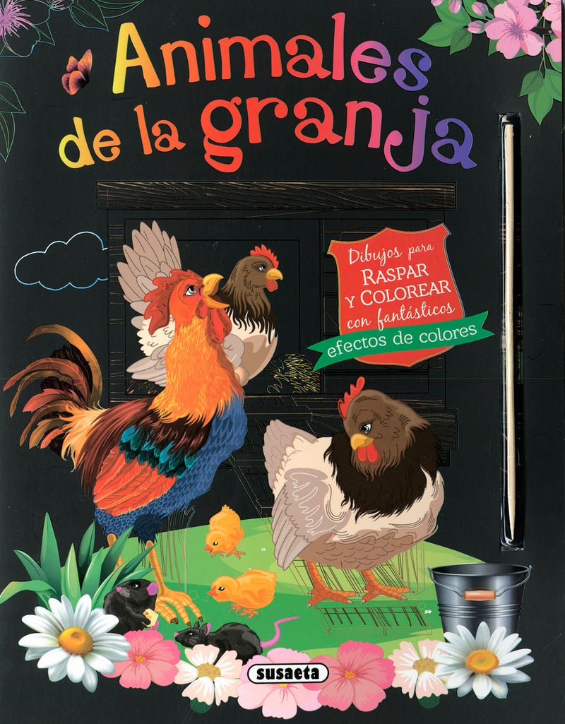 Animales de la granja. Dibujos para raspar y colorear